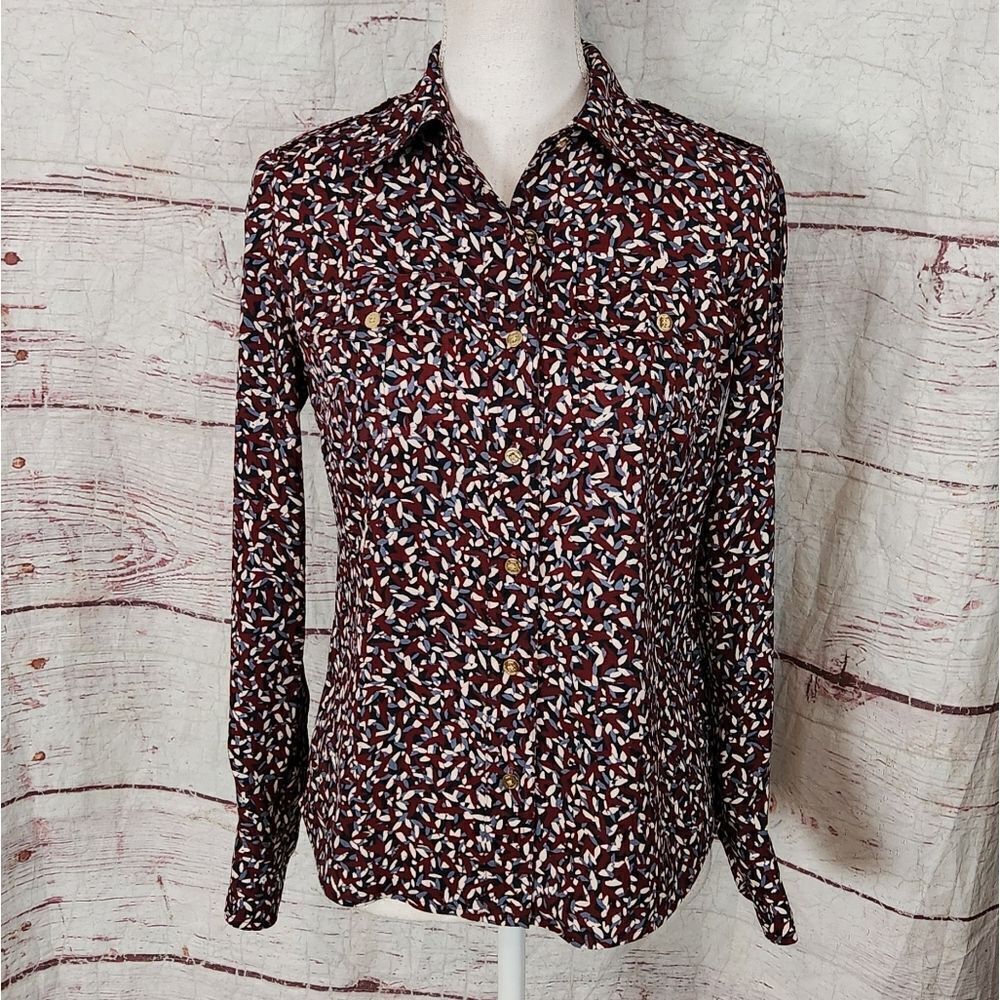 Tory Burch Button Front Patterned Blouse Size 0 - image 1